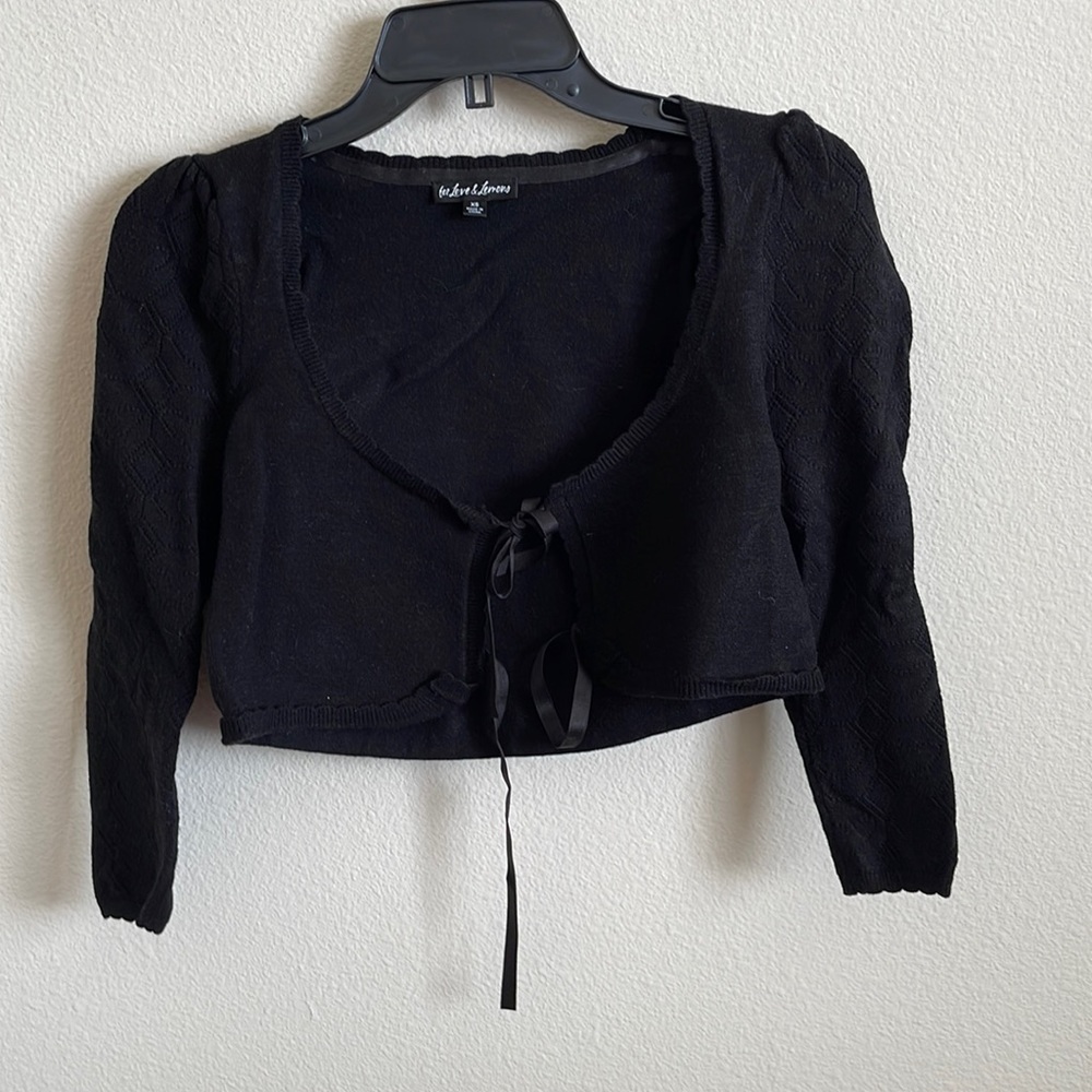 For Love & Lemons Black Cropped Tie-Front Cardigan